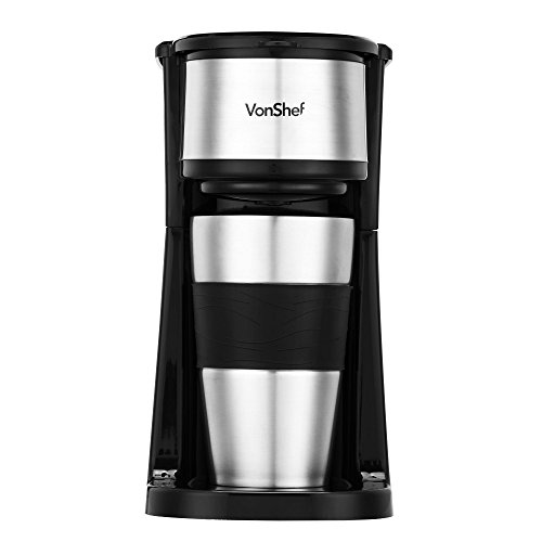 VonShef Single Serve Personal Filter Coffee Machine with 14oz Travel Mug & Lid