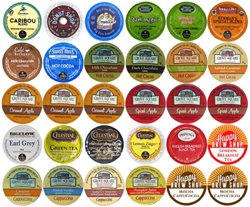 30-count TOP BRAND COFFEE, TEA, CIDER, HOT COCOA and CAPPUCCINO K-Cup Variety Sampler Pack, Single-Serve Cups for Keurig Brewers